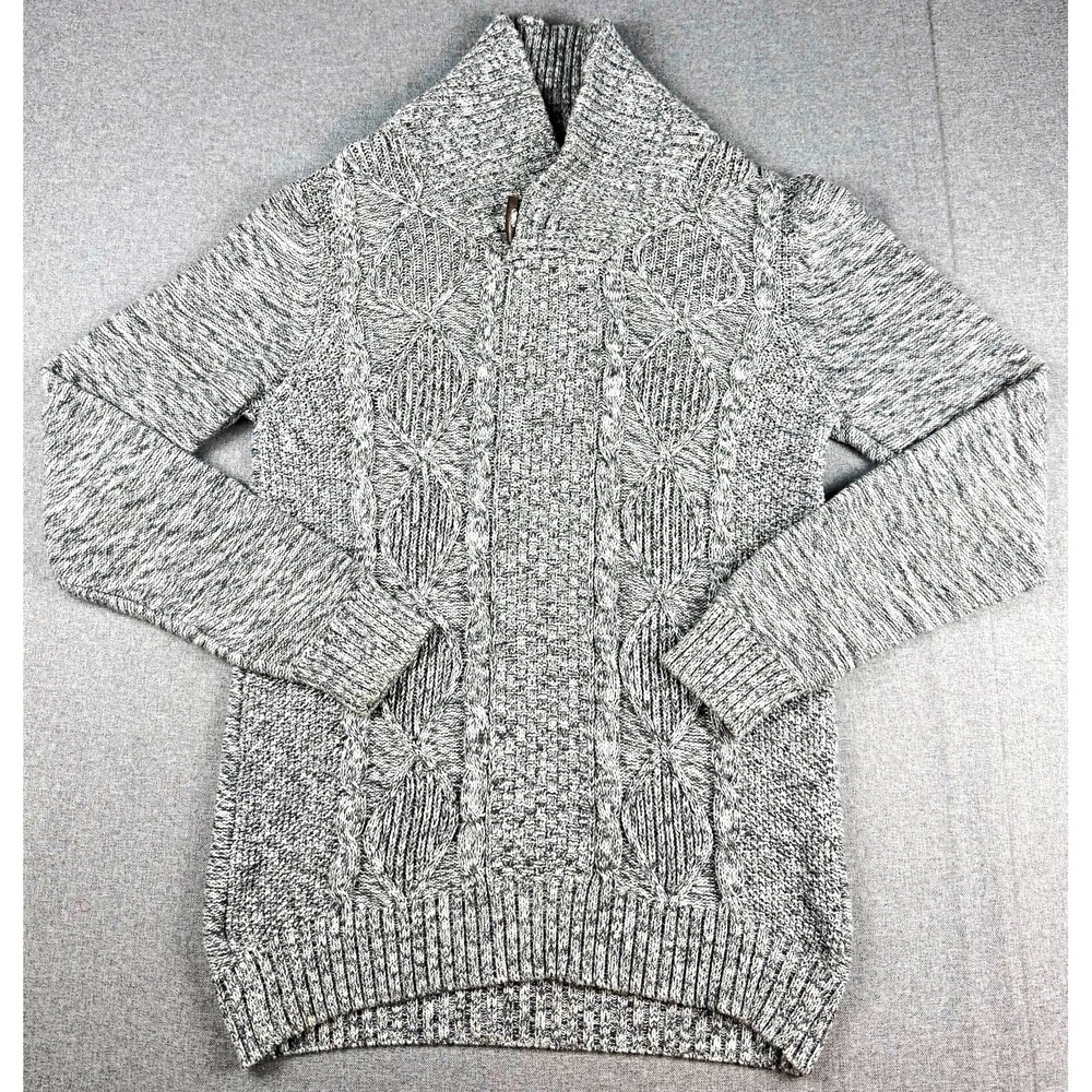 Retrofit Mens M Cable Knit Sweater Gray Shawl Collar 100% Cotton Pullover